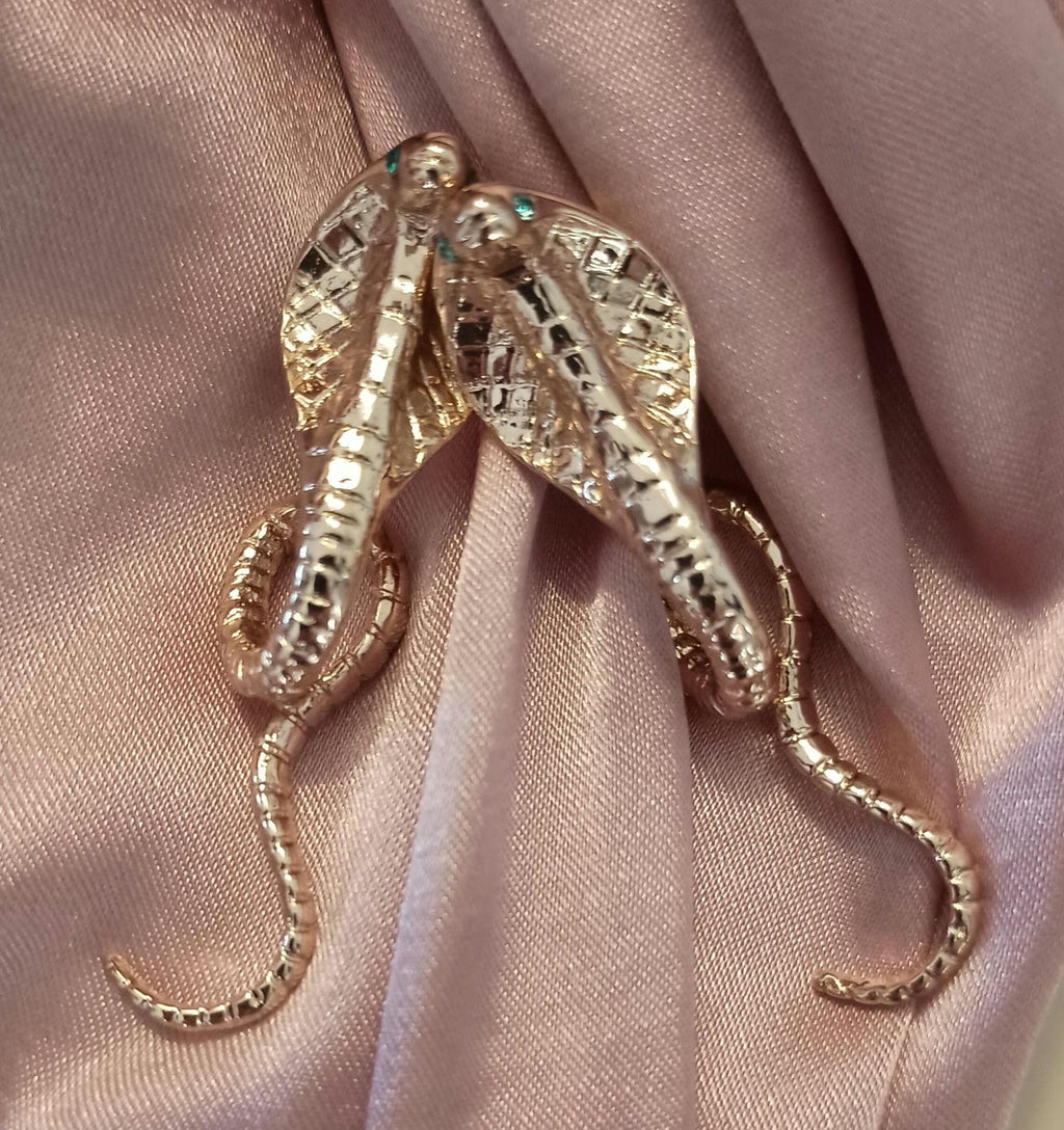 Cobra earrings green eyes long gold statement snake Egyptian reptile huge pretty