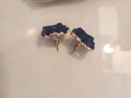 Blue navy royal drusy druzy gold stud earrings large