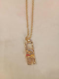 Gold rectangle mushroom necklace. Fairy garden. Whimsical red yellow.