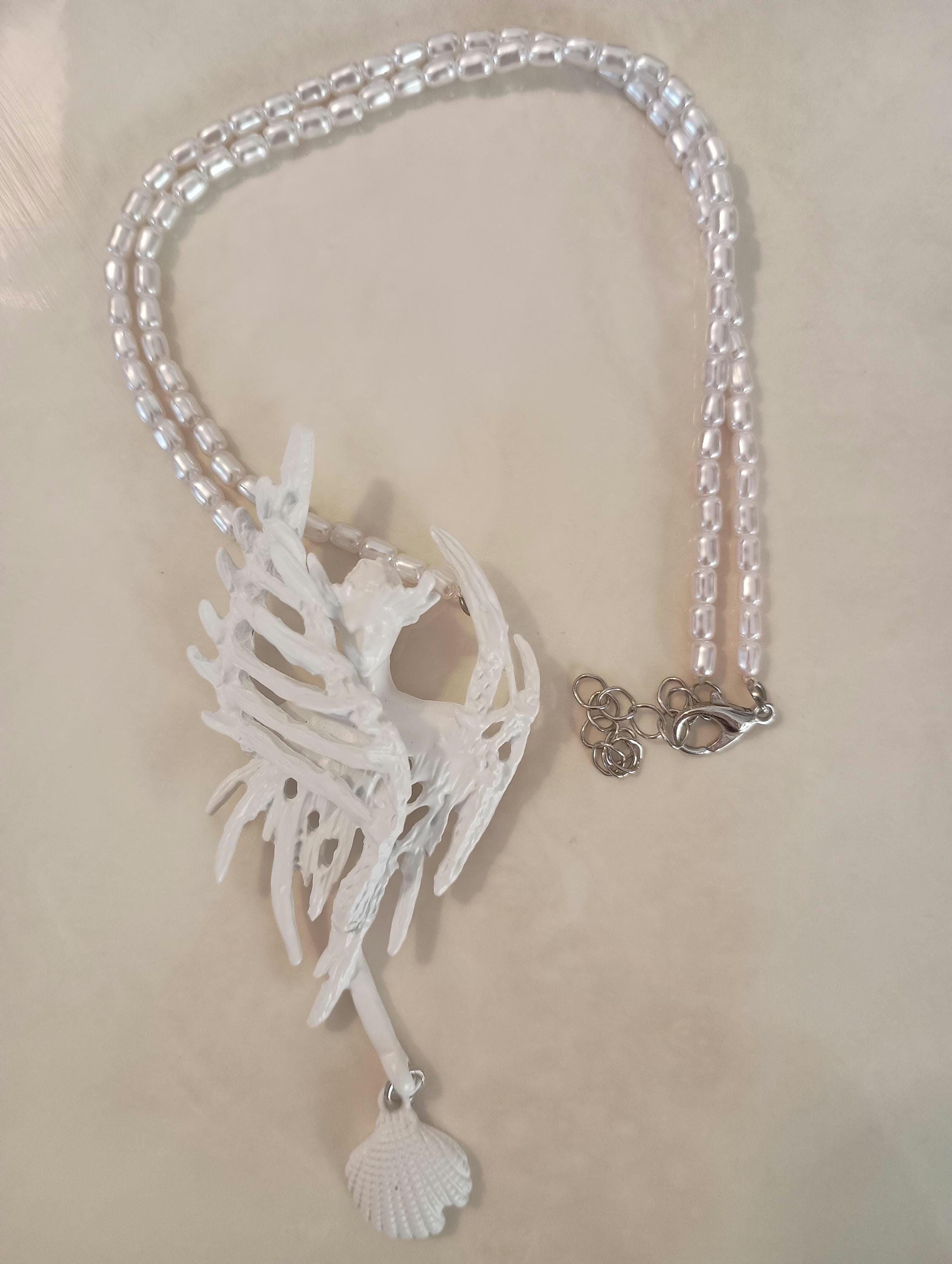 Mermaid Aphrodite shell pearl bisque white statement necklace huge unusual