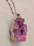 Huge pink fuschia drusy druzy natural chunky gold necklace