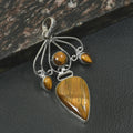 Huge multi Tiger's eye pendant necklace silver 3.2" inches natural stone