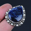 Blue Natural Stone Ring Teardrop Sodalite Size 7. .925 Silver setting