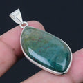 Green Pendant Bloodstone March Birthstone  1.86" Large Set in .925 silver teal red yellow