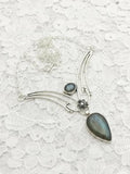 genuine LABRADORITE necklace silver teardrop and oval stones natural flower unique design