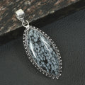 Snowflake OBSIDIAN Pendant huge 2.8" natural Genuine silver