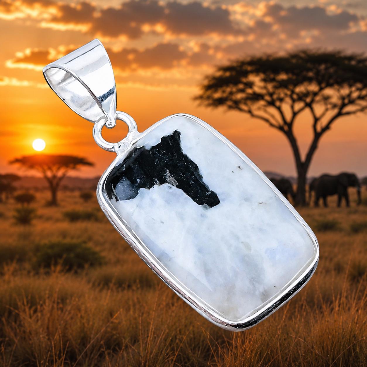 Africa Pendant. Moonstone white black Naturally occurring Africa seen in stone!